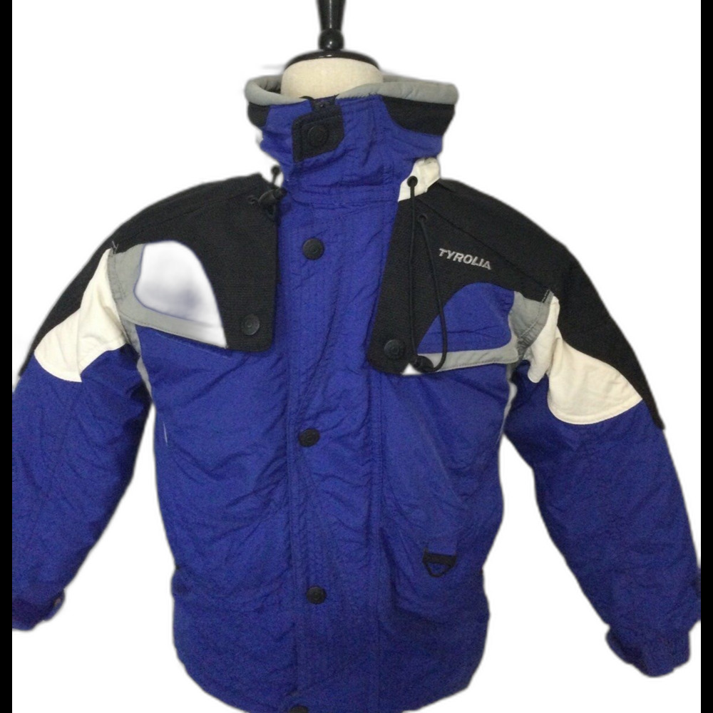 Tryolia Coat Jacket Boys Size Small Color Blue Black White Hooded Winter Coat
